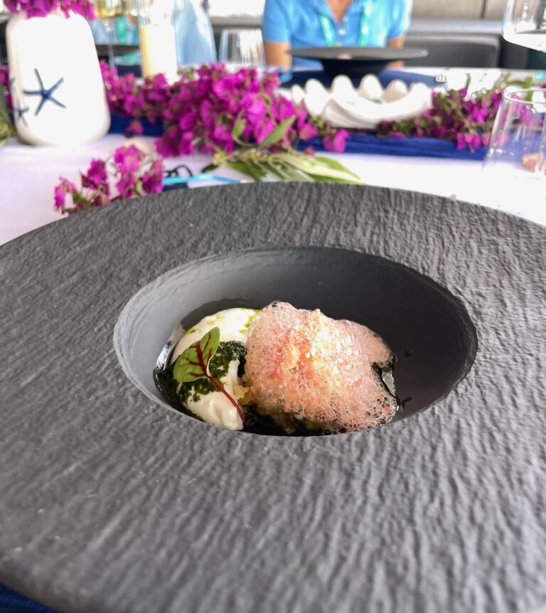 Opening course served on slate aboard ADARA NEXT