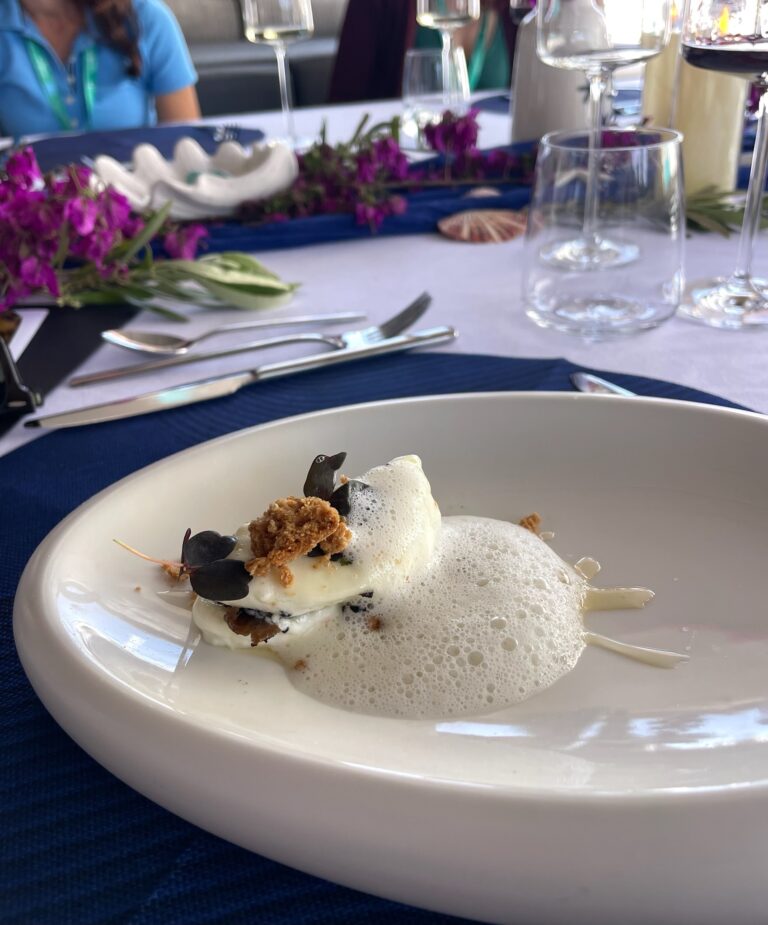 Cheese course finished with foam and crumble