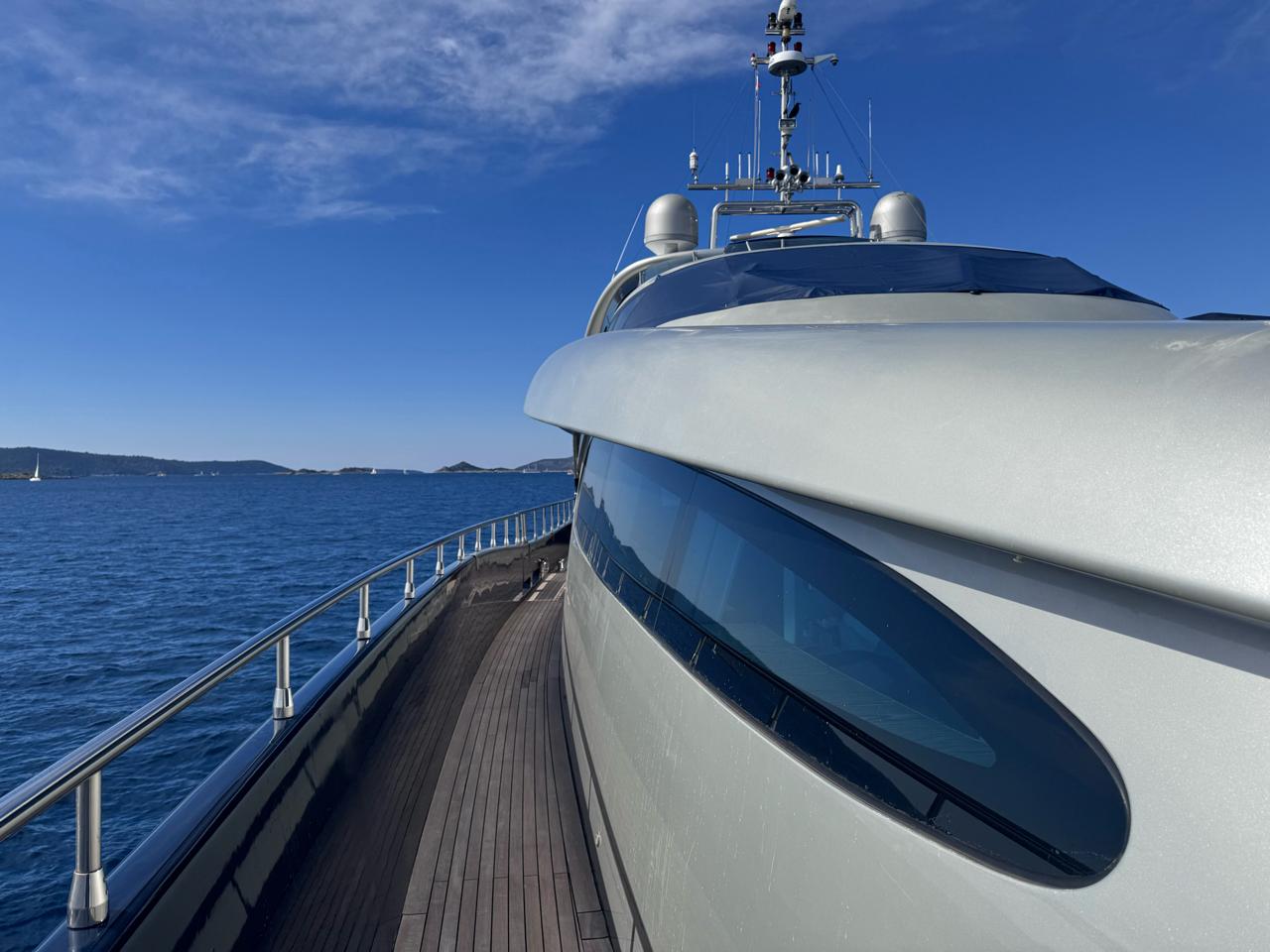ONE BLUE side deck looking out over the Croatian coastline