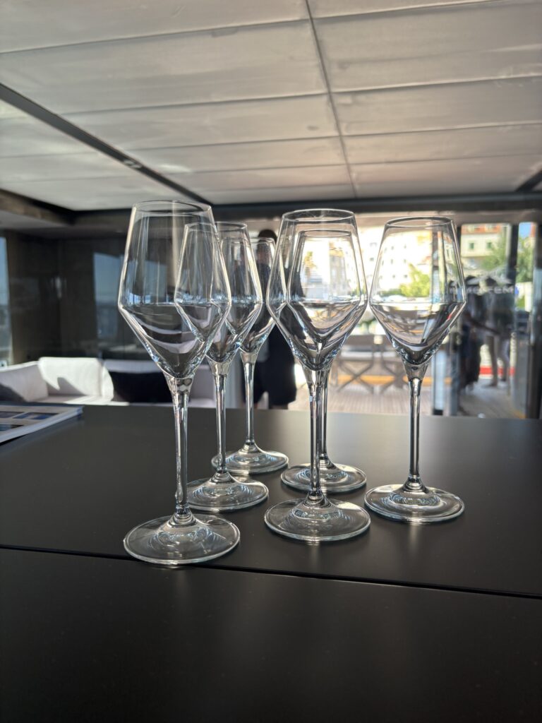 Glassware set out in the saloon