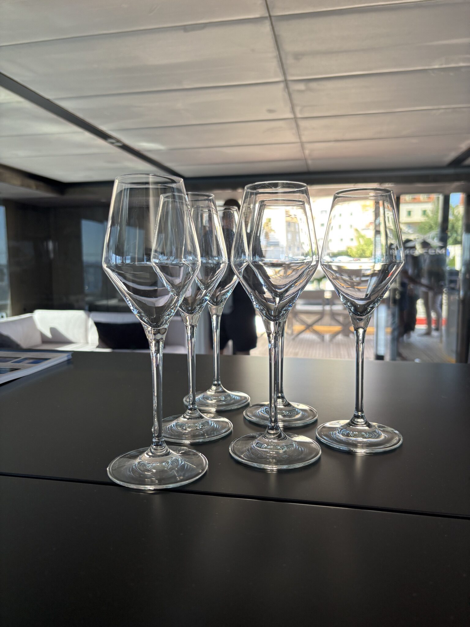 Glassware set out in the saloon